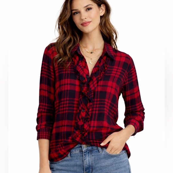 CAbi Tops - CAbi Red and Black Plaid Button Down Shirt Style 3335‎